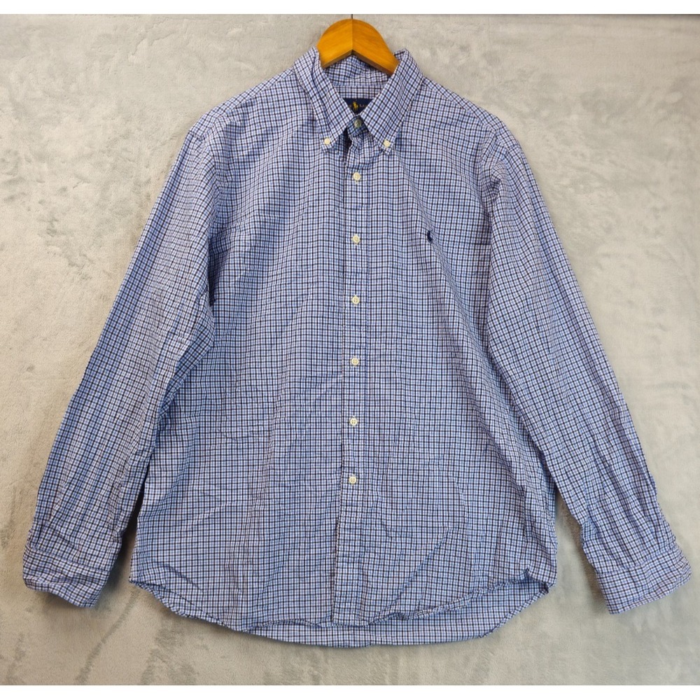 Polo Ralph Lauren Shirt Mens XL Blue Black Gingham Plaid Pony Casual